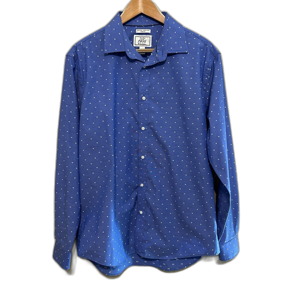Jos. A. Bank 1905 Stretch Non-Iron Dress Shirt Blue White Clip Dot Men 16.5 | 35
